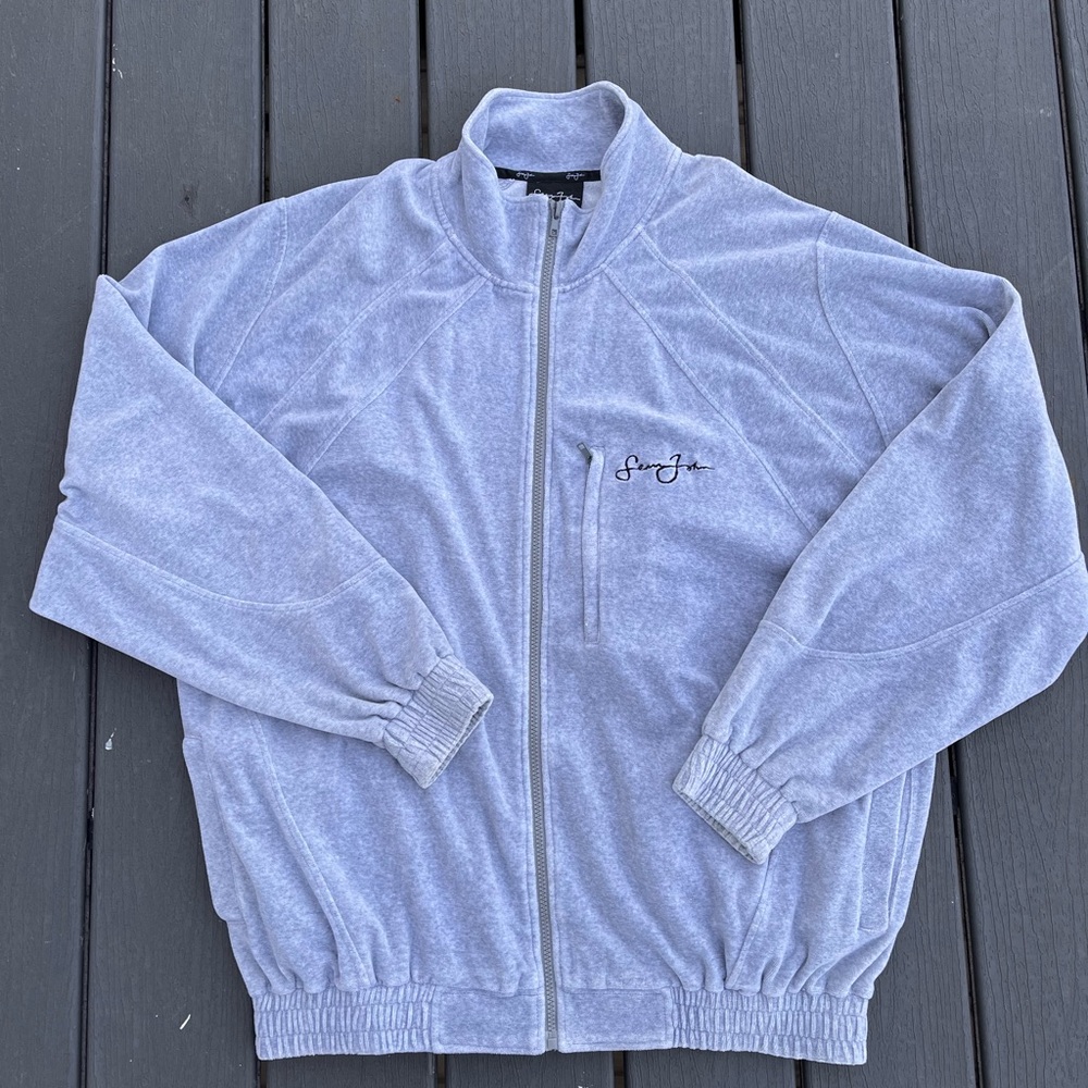 Y2K Sean John Velour Jacket Men’s XL Gray Full Zip Hip Hop Streetwear 2000s